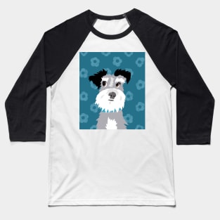 Salt and Pepper Miniature Schnauzer on Blue Daisy Background Baseball T-Shirt